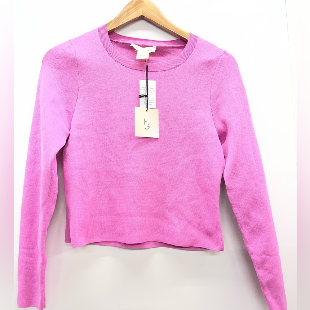 Happily Grey Women's Lightweight V-Neck cropped Sweater in Bright Pink